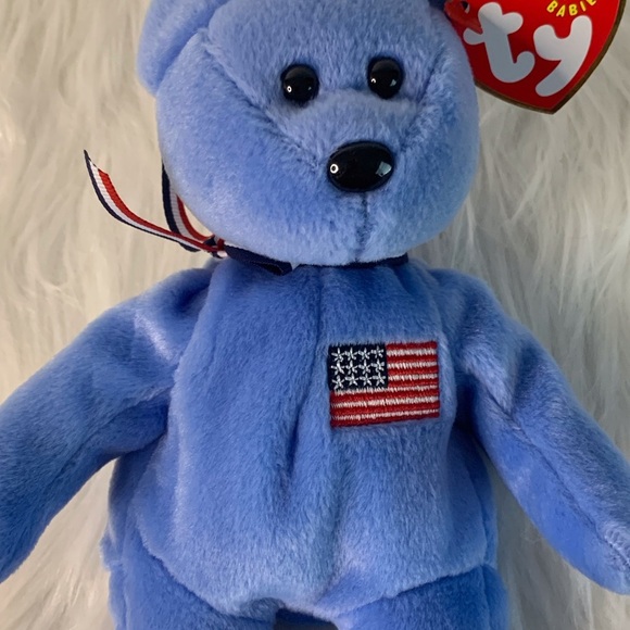 Ty (12) Rare Retired AMERICA Blue Stuffed Animal Bear with Flag Patch - Picture 2 of 14